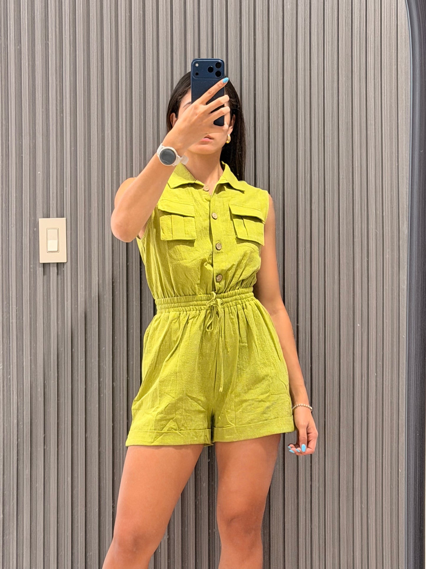 Romper Button Down Green