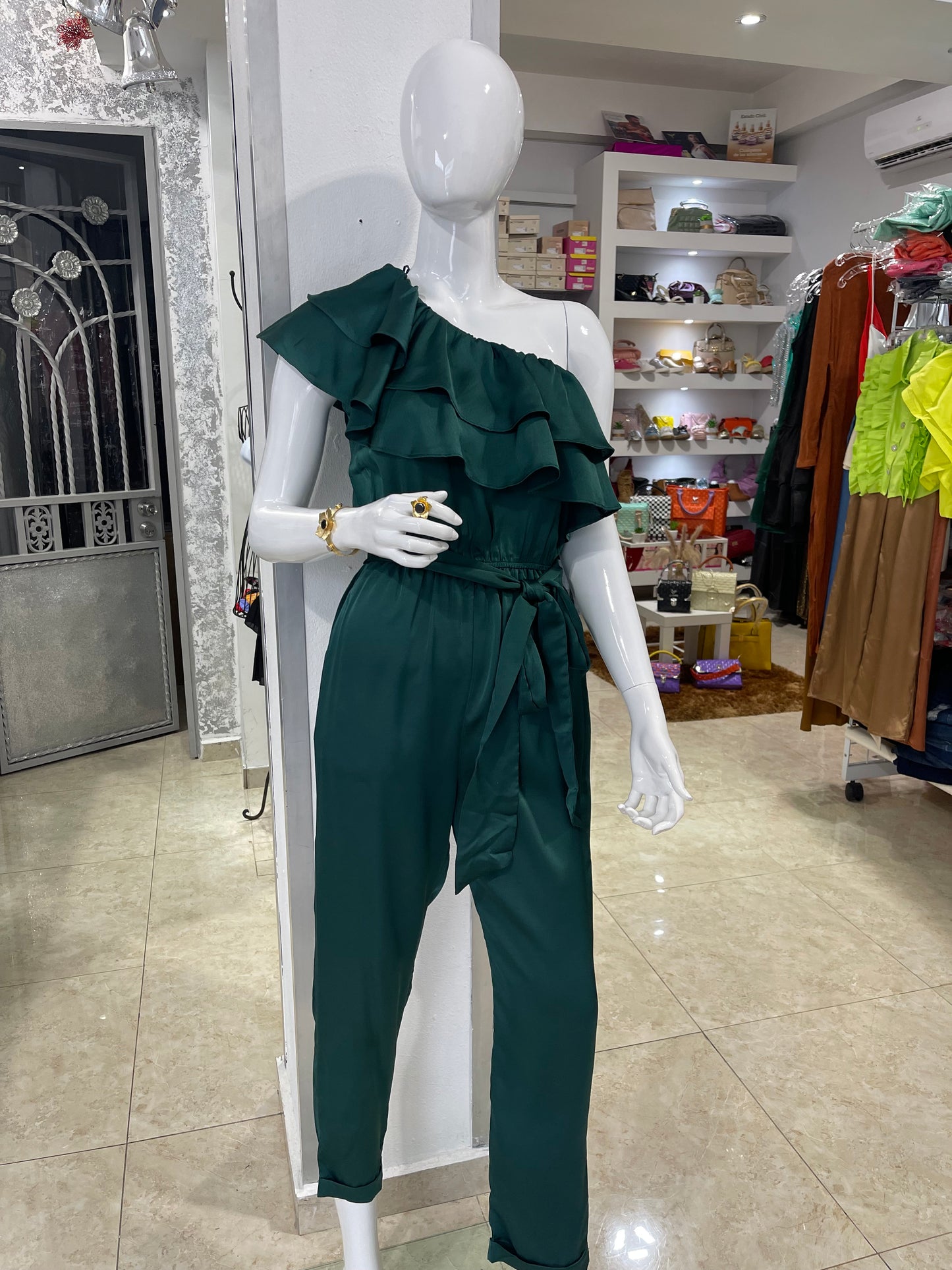 Ruffled satin jumpsuit