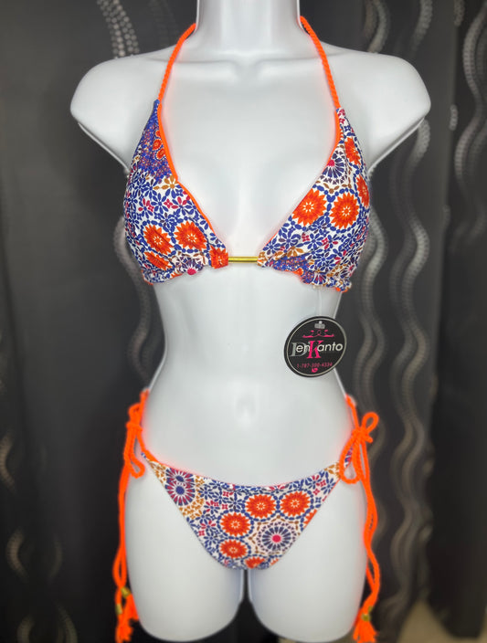 Neon blue/orange reversible swim